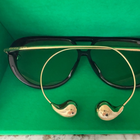 Bottega Veneta Gold and Black Aviator Sunglasses